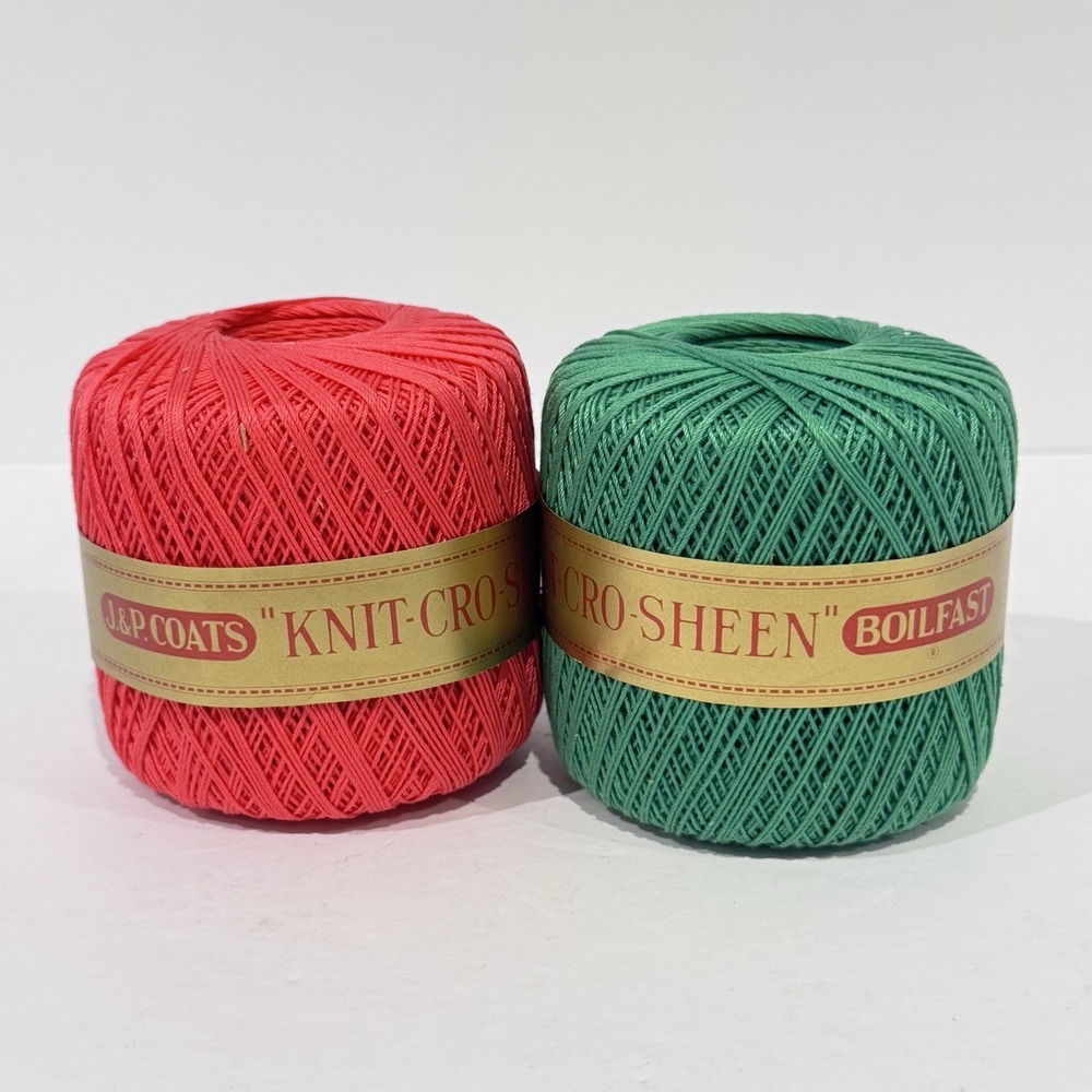 New J&P Coats Boilfast Knit-Cro-Sheen 175 Yards‎ Red & Green Lot of 2